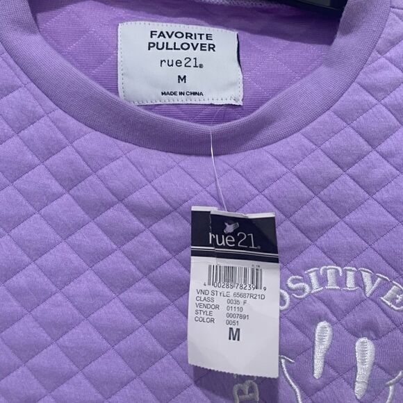 Rue 21 Lavender Quilted Positivity Smiley Embroidered Bungee Toggle Sweatshirt - Picture 3 of 4